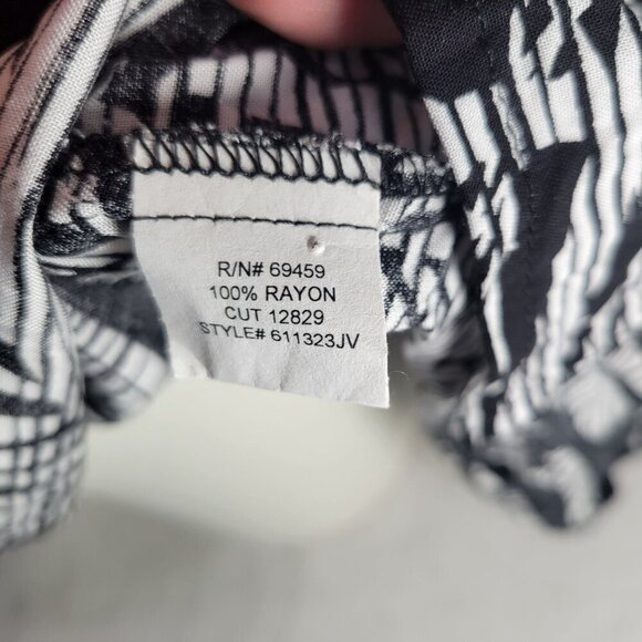 J Valdi Women Black & White Floral Tropical Abstract Rayon Tunic Shirt Size L - Picture 7 of 10